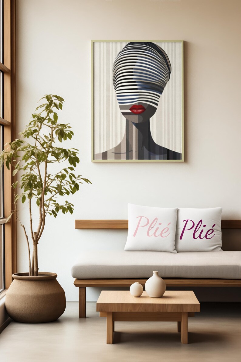 Optical Illusion Art Print: Afrocentric Woman, Red Lips, Modern Wall Decor image 8