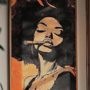 Afrocentric Art Print: African Woman with Natural Hair, Retro Orange Design