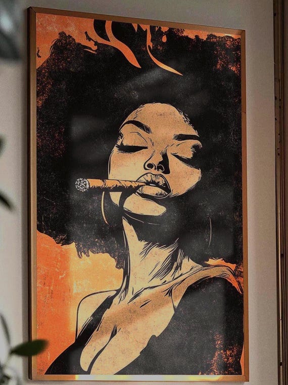 Afrocentric Fine Art Print: African Woman with Natural Hair, Retro Orange Design