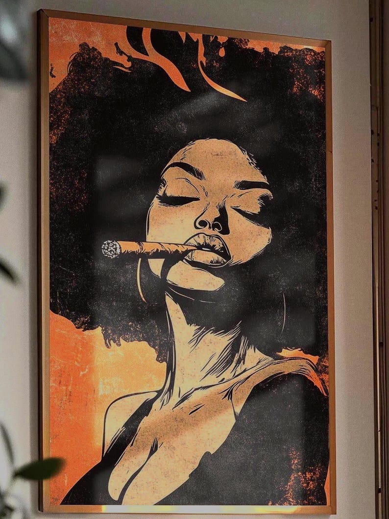 Afrocentric Fine Art Print: African Woman with Natural Hair, Retro Orange Design image 1