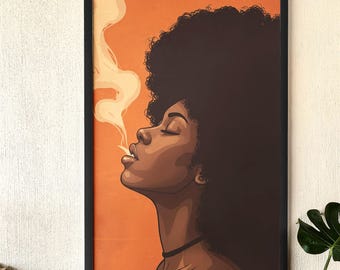 Melanin Queen Stoner Art Print: Afrocentric Natural Hair Boho Poster
