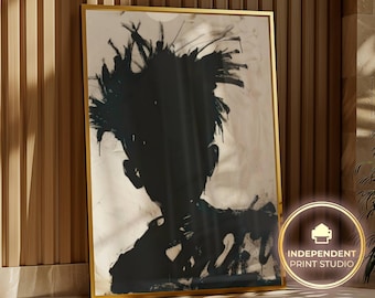 Impression artistique abstraite silhouette noire : art mural expressionniste moderne, décoration audacieuse