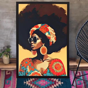 Afrocentric Afro Woman Art Print | Retro 70s Black Women Poster | Vintage Groovy Wall Decor for Home & Office