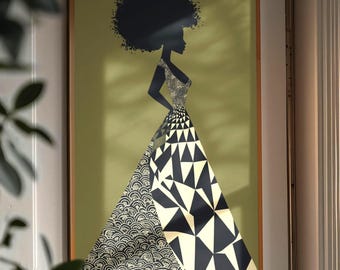 Black Queen Art Print: Afrocentric Geometric Dress, Natural Hair