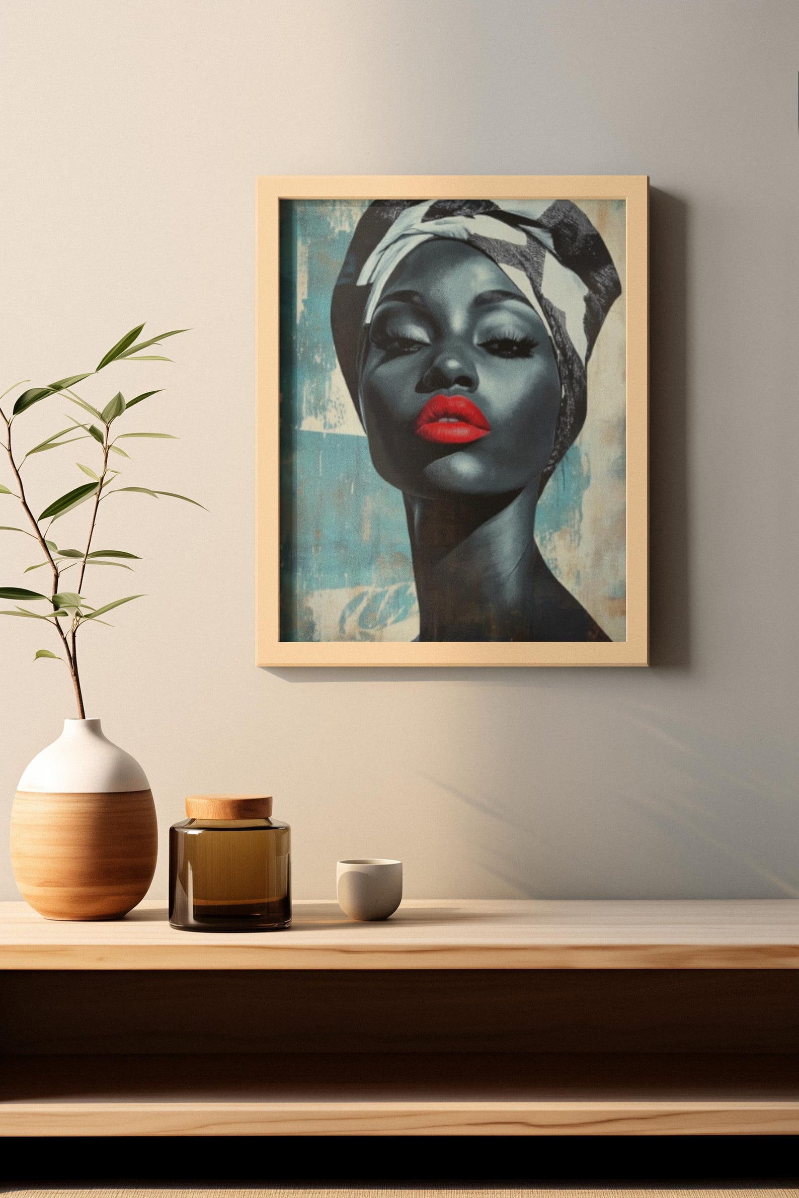 Afrocentric Woman Portrait Art Print: Bold Red Lips, Black & White ...