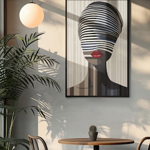 Optical Illusion Art Print: Afrocentric Woman, Red Lips, Modern Wall Decor image 2