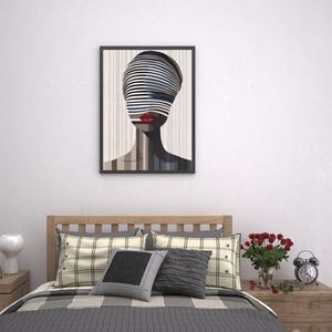 Optical Illusion Art Print: Afrocentric Woman, Red Lips, Modern Wall Decor image 7