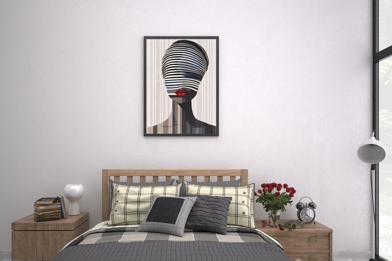 Optical Illusion Art Print: Afrocentric Woman, Red Lips, Modern Wall Decor image 7