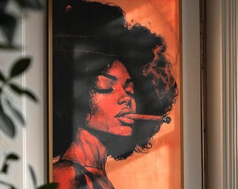 Melanin Queen Smoker Fine Art Print – African American Woman Portrait