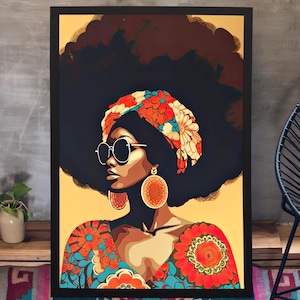 Retro 70s Black Woman Fine Art Print: Afrocentric Groovy Home Decor