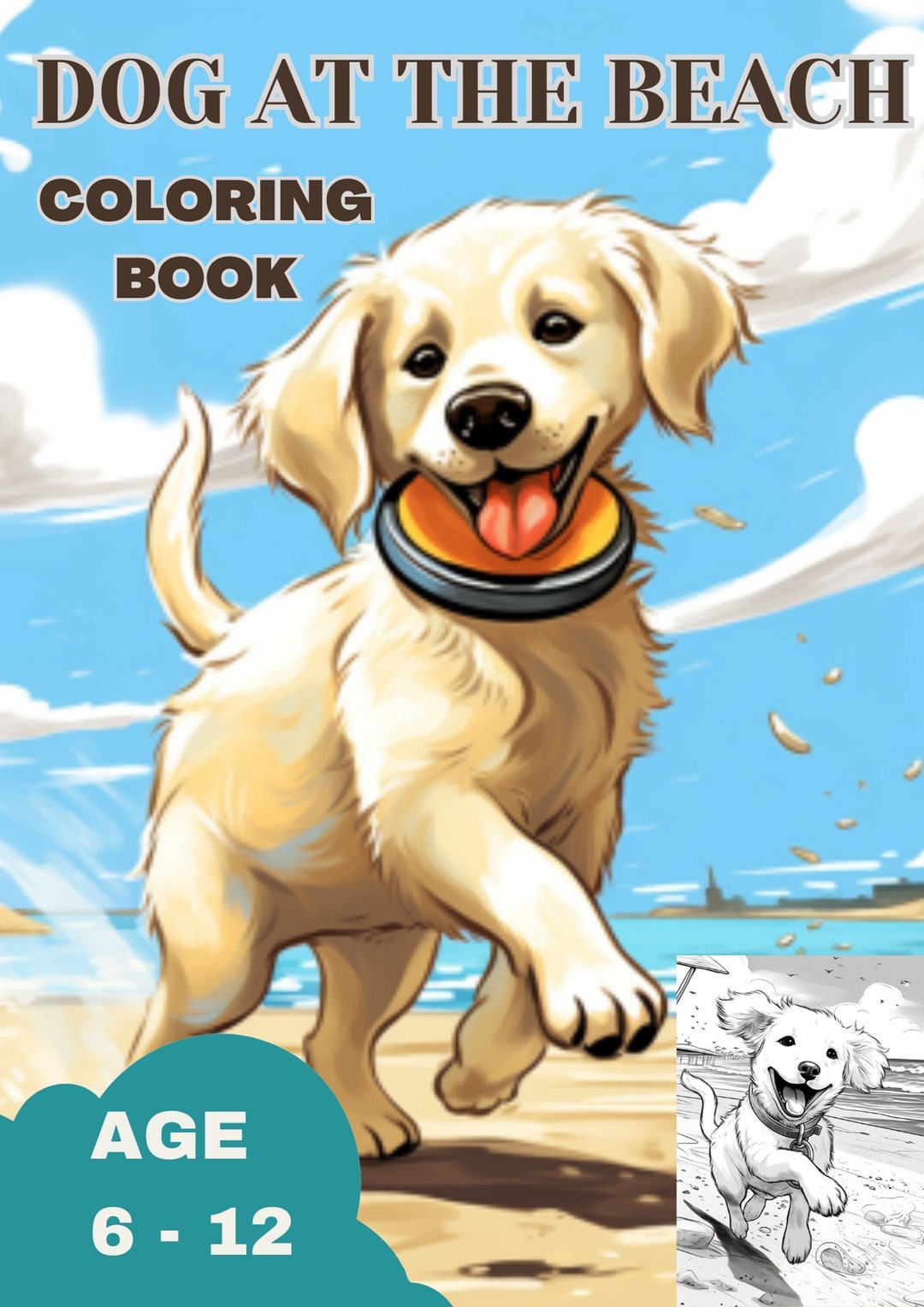 Dog at the Beach Coloring Book, Children and Adults, 16 Pages, Instant ...