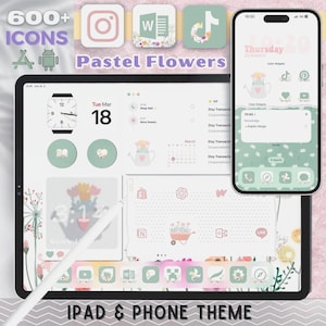 Pastel Flowers iPad and iPhone Theme with Icons | iOS Theme | Customizable Theme | Aesthetic Wallpapers Widgets Icons | Sweet Background