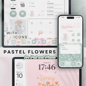 Pastel iPad iOS Wallpaper Theme, Colorful Flower Desktop Background, Homescreen Tablet Design image 3