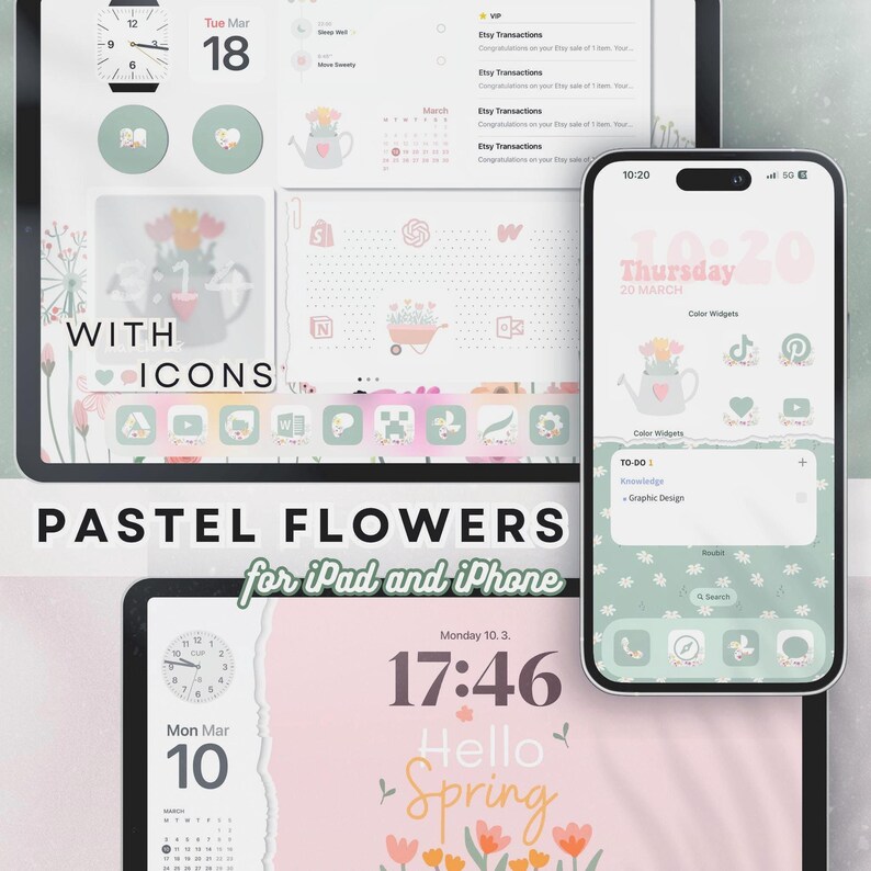 Pastel iPad iOS Wallpaper Theme, Colorful Flower Desktop Background, Homescreen Tablet Design image 3