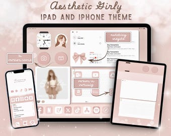 Beige Aesthetic iPad Wallpaper Set, Girly Neutral iPad Home Screen Kit, Minimal iPad Theme