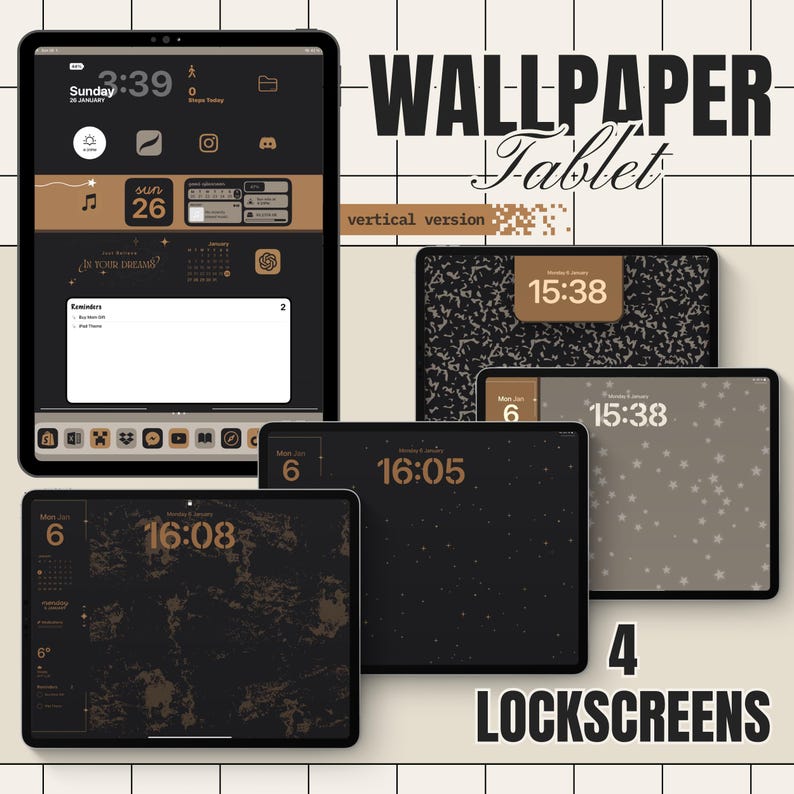 Dark Theme iPad Wallpaper Set, Minimal Black Business iPad Home Screen ...
