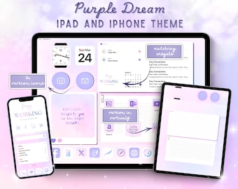 Purple Aesthetic iPad Wallpaper Set, iPad Home Screen Kit, Lavender iPad Theme