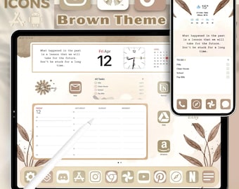 Aesthetics iOS Brown Wallpaper Bundle Theme, Neutral Digital Background Homescreen