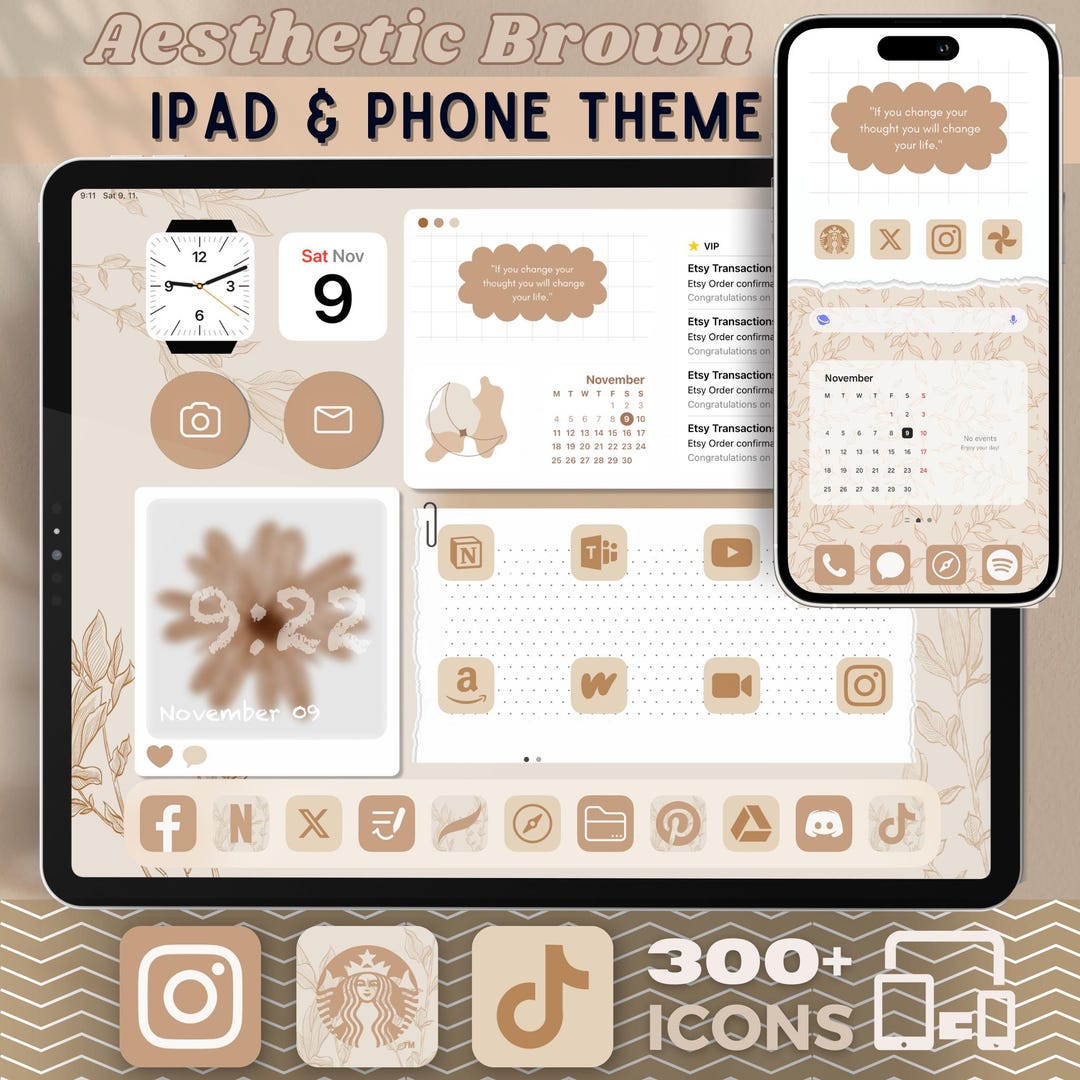 Aesthetic Brown Ios & Android Theme Pack / Android Tablet ...