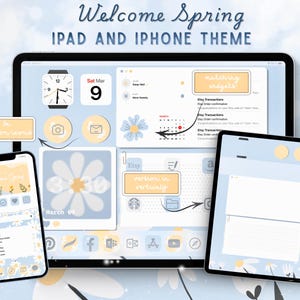 iPad Wallpaper with iOS Icons & Widgets, Desktop Background Theme, Homescreen Tablet, Aesthetic Blue Bundle