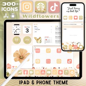 Wildflowers iPad and iPhone Theme with Icons | iOS Theme | Customizable Theme | Aesthetic Wallpapers Widgets Icons | Flowers Background