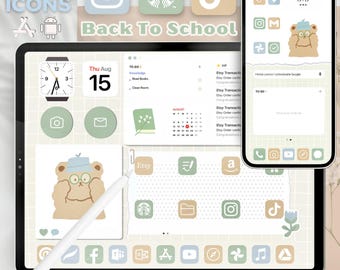 Fondo de pantalla de oso infantil para iPad, tema de escritorio de personalización de iOS, fondo digital estético para la pantalla de inicio de la tableta.