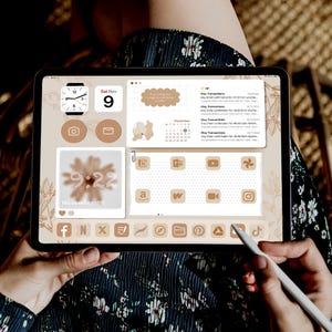 Brown Aesthetic iPad Wallpaper Set, Cozy Fall iPad Home Screen Kit, Warm Neutral Theme