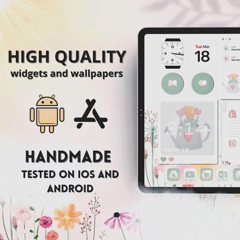 Pastel iPad iOS Wallpaper Theme, Colorful Flower Desktop Background, Homescreen Tablet Design image 2