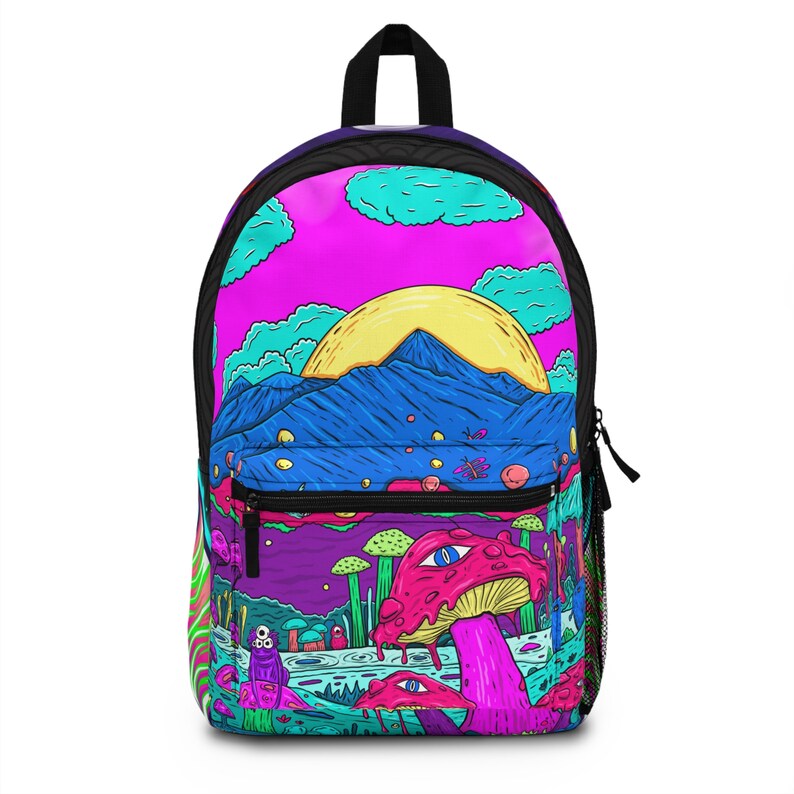 Psychedelic Mushroom Backpack | Trippy Aesthetic Bag | Stoner Accessories | Festival Backpack | Laptop Bookbag | Psychedelic Core Bag image 5