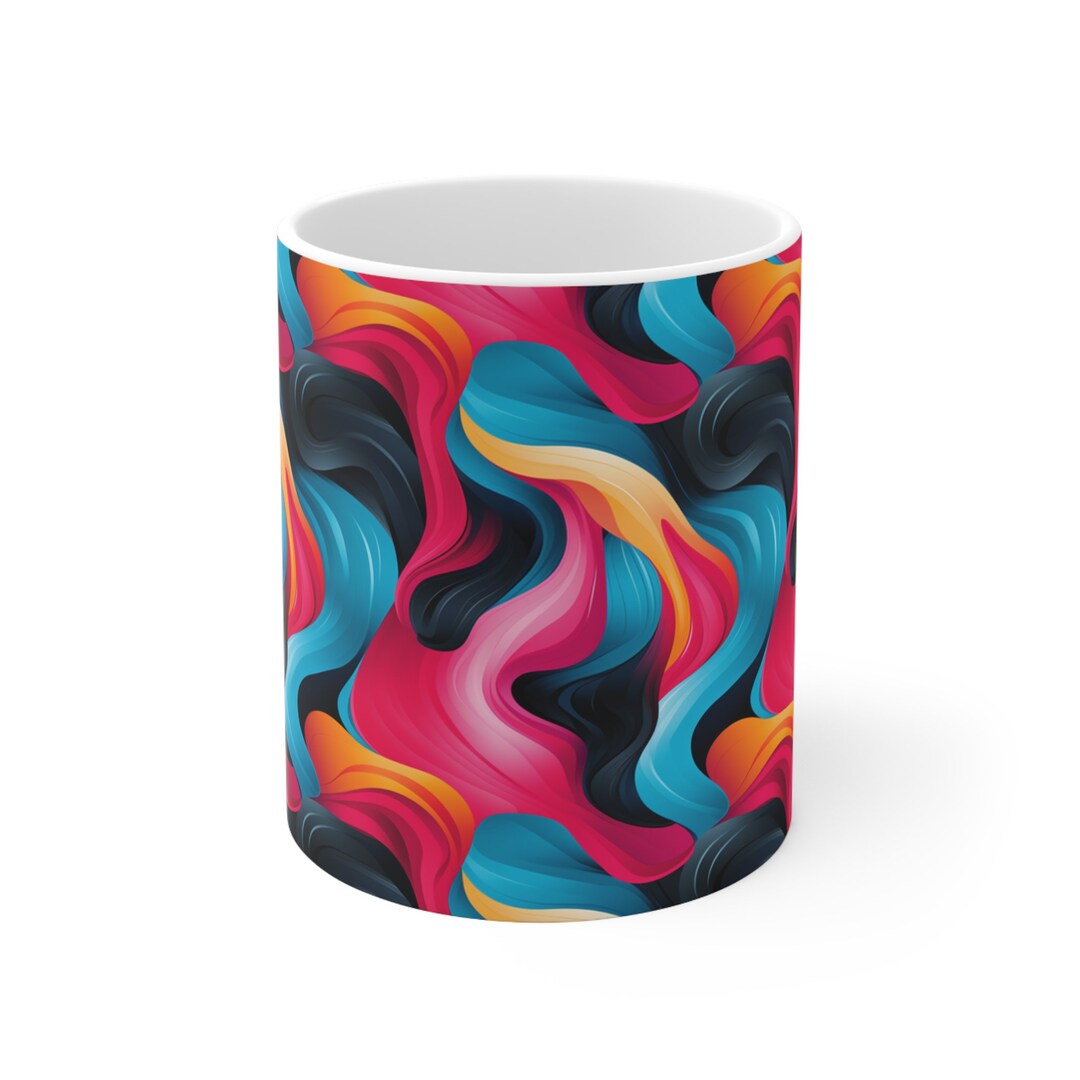 Abstract CMYK Mug, Modern Waves Coffee Mug, Colorful Mug for Graphic ...