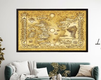 Framed ACOTAR World Map Canvas, Court of Thorns and Roses series written by Sarah J. Maas, High quality map, A Gift Idea, Home Wall Decor