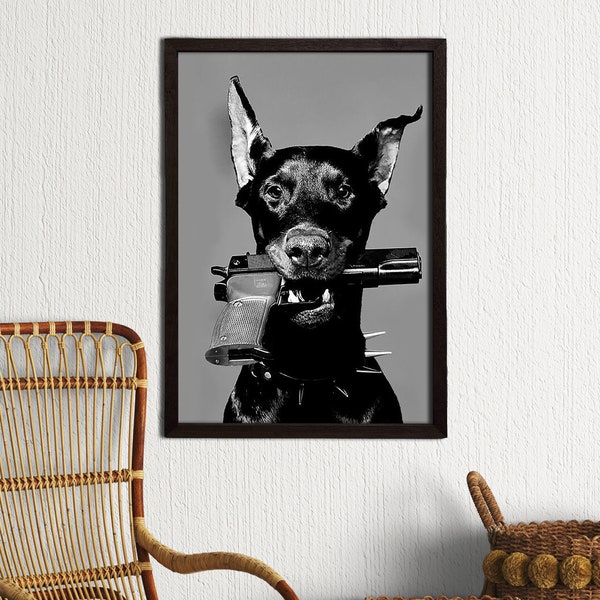 Encadré Doberman Luxury Fashion Canvas, Wall Art, Designer Poster, Doberman Wall Art, Luxury Fashion Poster, Doberman Gun Poster Print