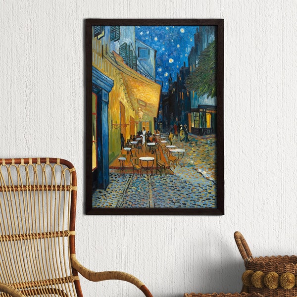 Framed Cafe Terrace at Night - Vincent Van Gogh, Artwork Canvas Print,Vintage Painting Wall Decor, Fine Art Print, Stunning Framed ArtCanvas