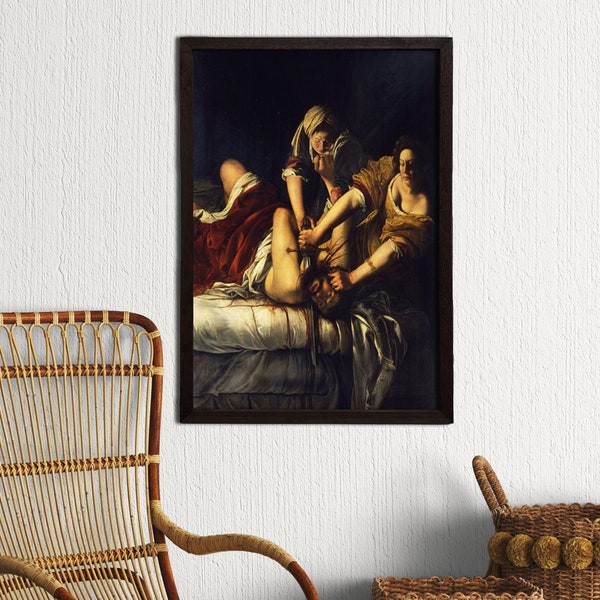 Giuditta incorniciata che decapita Oloferne (1614), Artemisia Gentileschi, Omicidio dell'omicidio, Pittura classica Barocca Poster Stampa artistica, Decorazione della casa da parete