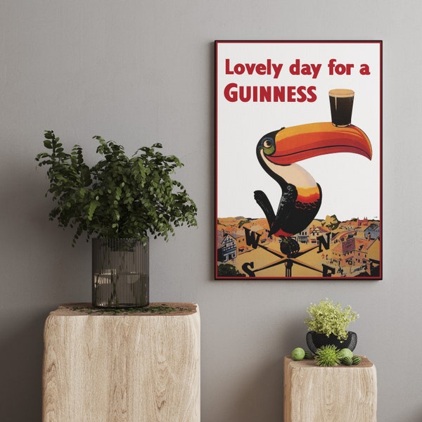 Guinness Beer Canvas, Guinness Toucan Poster, Beer Poster Print, Guinness Poster, Lovely Day For a Guinness, Guinness Vintage Affiche