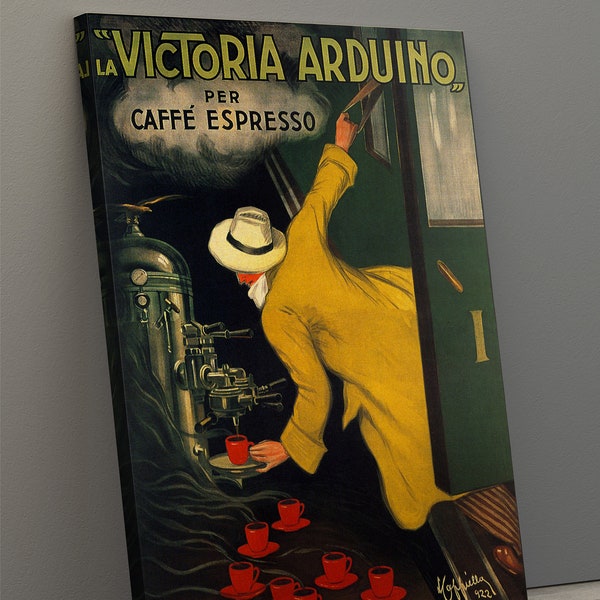 Stampa su tela La Victoria Arduino, poster pubblicitario vintage dell'espresso italiano, stampa del caffè espresso, pubblicità del caffè, arredamento del caffè