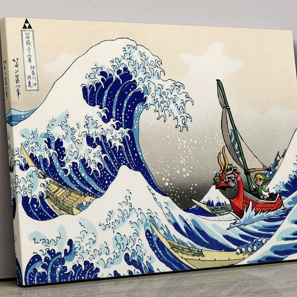 Zelda Windwaker Canvas, The Legend of Zelda Printed Smooth Surface, The Great Wave off Kanagawa Print Wall Art Canvas, Ready to Hang Canvas.