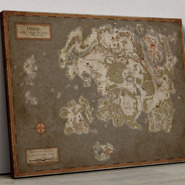 Tamriel Weltkarte Leinwand, Tamriel Karte von The Elder Schriftrollen Online, Hochwertige Karte, Wanddekoration, Tamriel Karte Druck, Geschenkidee