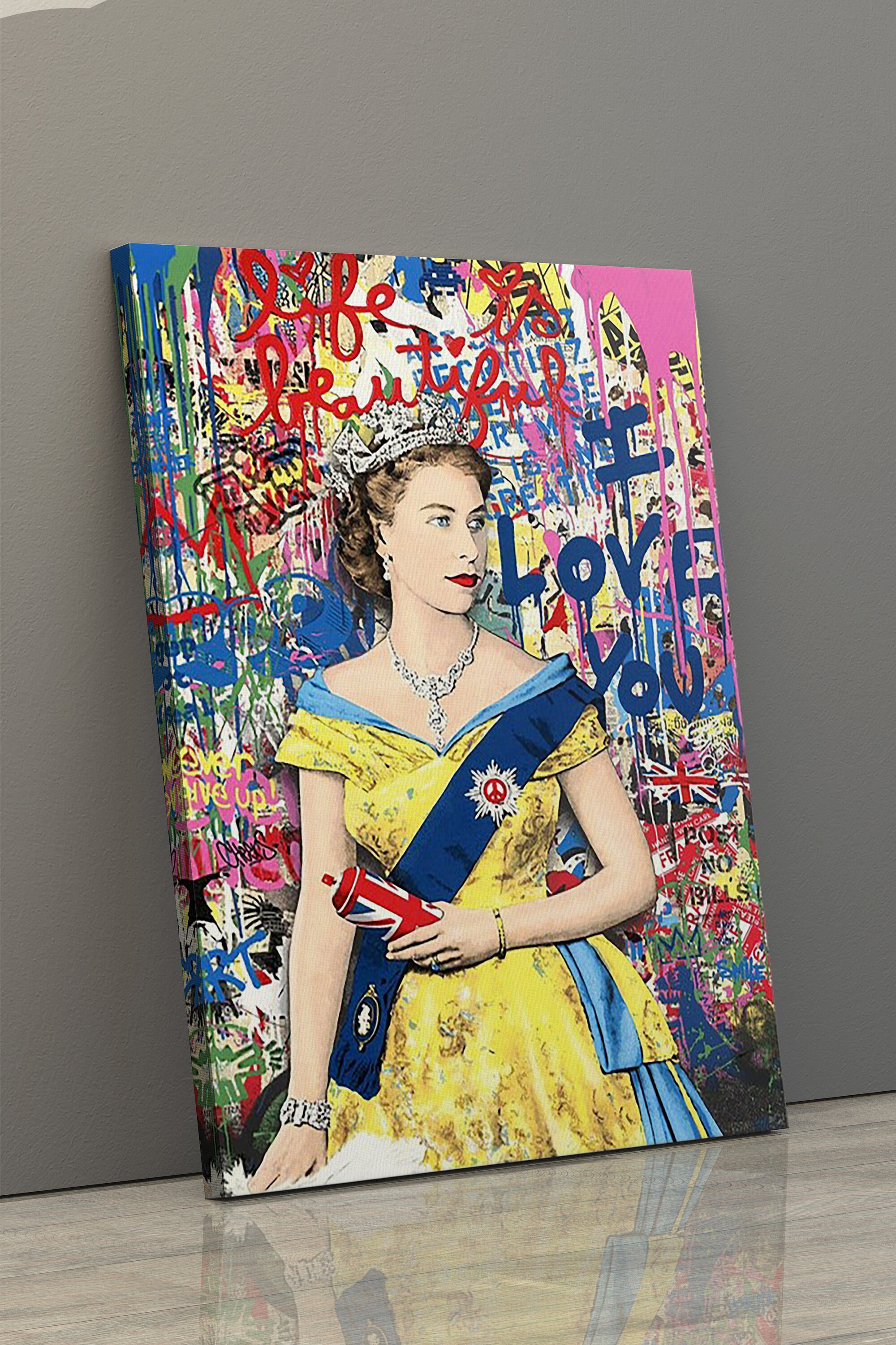Queen Elizabeth Banksy Canvas Wall Art, Graffiti Wall Art, Banksy ...