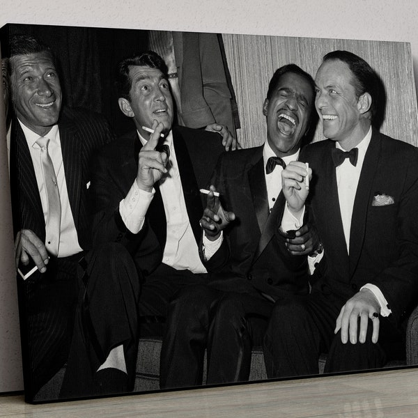 The Rat Pack Canvas Poster - Dean Martin, Sammy Davis Jr. and Frank Sinatra c. 1961 - Vintage Celebrities, Black and White Poster