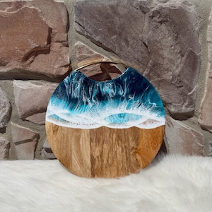 Ocean Charcuterie Board, Resin Charcuterie Board, Ocean Waves Board, Ocean Kitchen Decor, Beach House Kitchen Gifts Mango Wood Serving Board