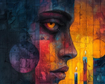 Shabbat Candle Art: Contemporary Judaica Painting, Hope and Peace