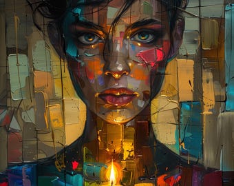 Jewish Folk Art Canvas Print: Eternal Flame, Woman with Candle