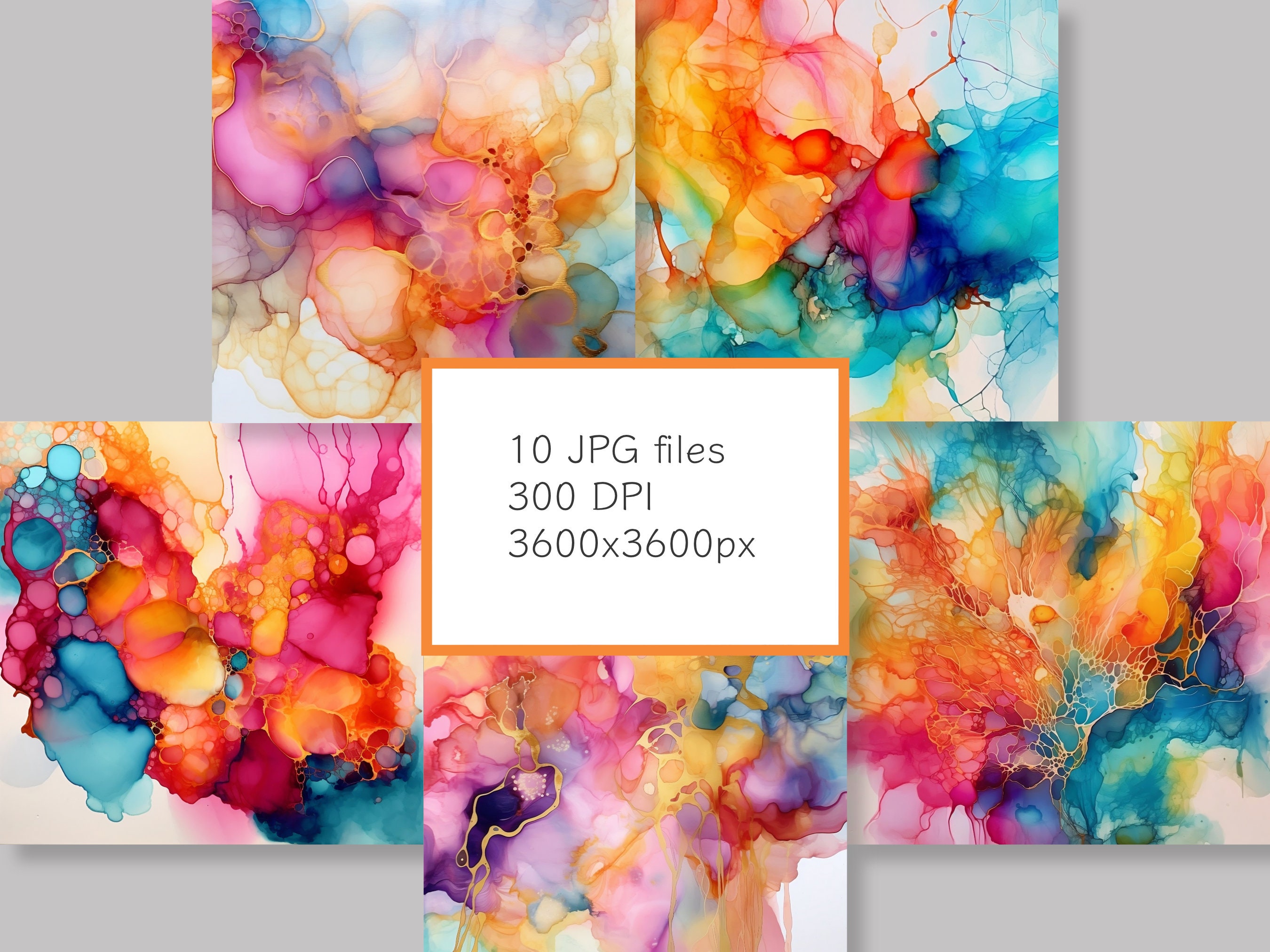 Alcohol Ink Colorful Paper Set-instant Download, Rainbow Colors