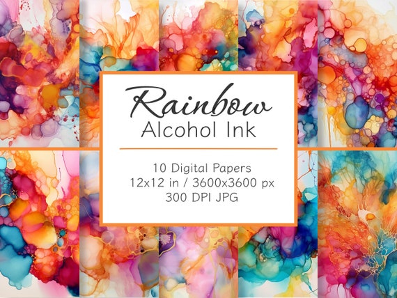 Rainbow Alcohol Ink Digital Paper, Liquid Ink Texture Printable Paper,  Digital Download for Sublimation Design 