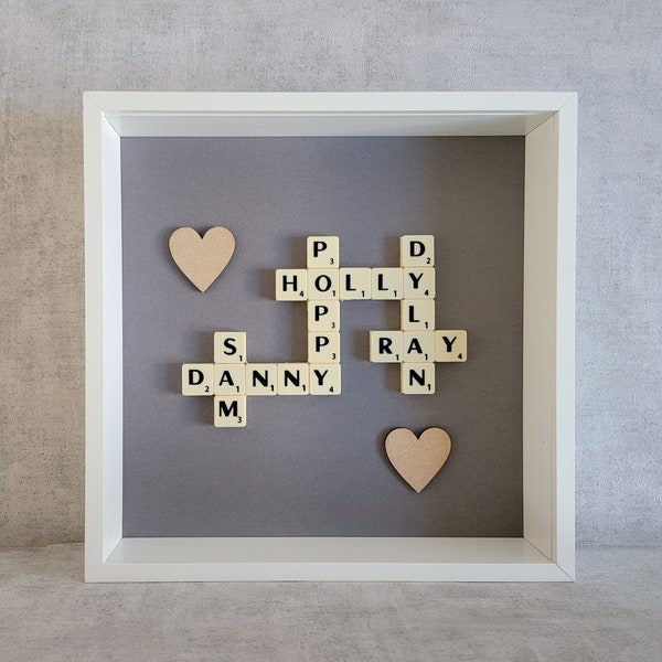 Scrabble Picture Box Frame Personalised Word Art Family Tree Friend Home Love Couples Valentine Engagement Wedding Anniversary Baby Birth