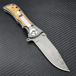 Folding Knife Damascus Coating Blade Stainless Steel + Wood Handle Flipper Outdoor Camping Hunting Knives Pocket Tool