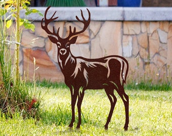 Custom Rustic Metal Stag, Deer Garden Stake Yard Art, Personalized Deer for Flower Sculpture, Yard Decor, Outdoor Decor, Christmas Gift