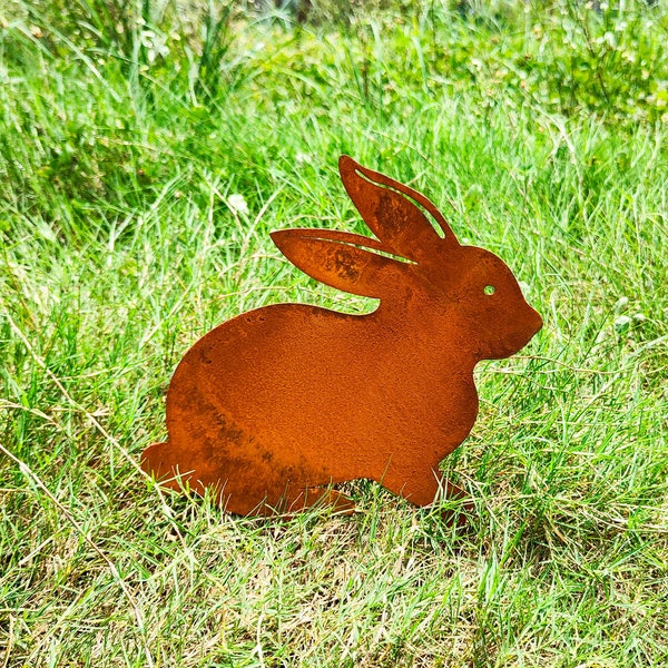 Rustic Metal Rabbit Garden Stake | Cute Metal Rabbit Garden Statue | Bunny Silhouette | Rusted Metal Yard Art | Garden Gifts | Rusty Rabbit