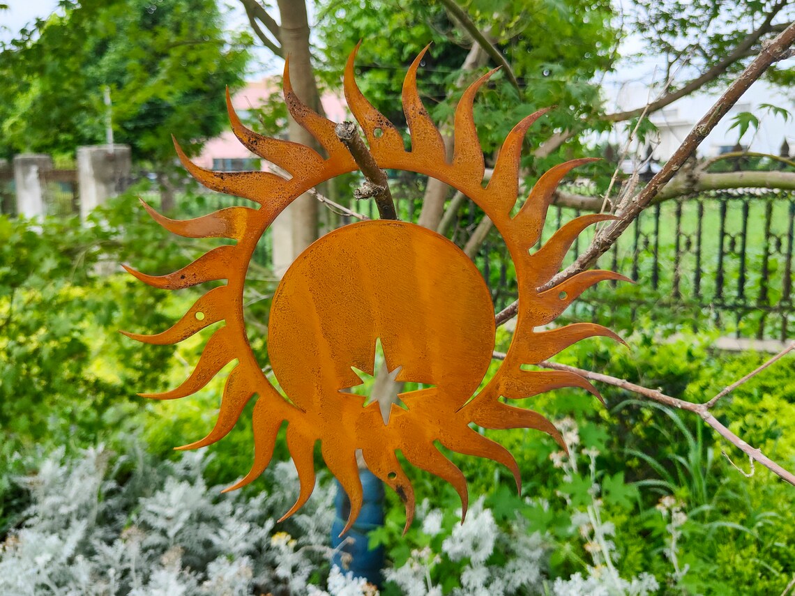 Metal Sun and Moon Wall Art Rusted Sun Garden Decor Yard Etsy